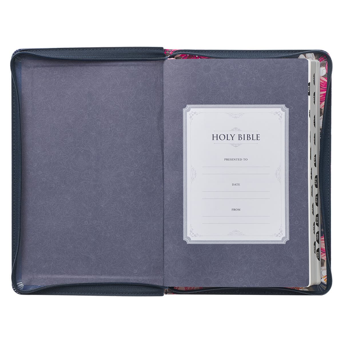 Floral Blue Faux Leather King James Version Deluxe Gift Bible with Thumb Index and Zippered Closure, picture 4