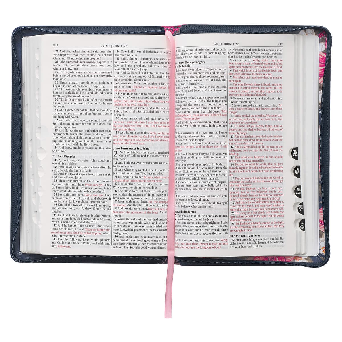 Floral Blue Faux Leather King James Version Deluxe Gift Bible with Thumb Index and Zippered Closure, picture 8