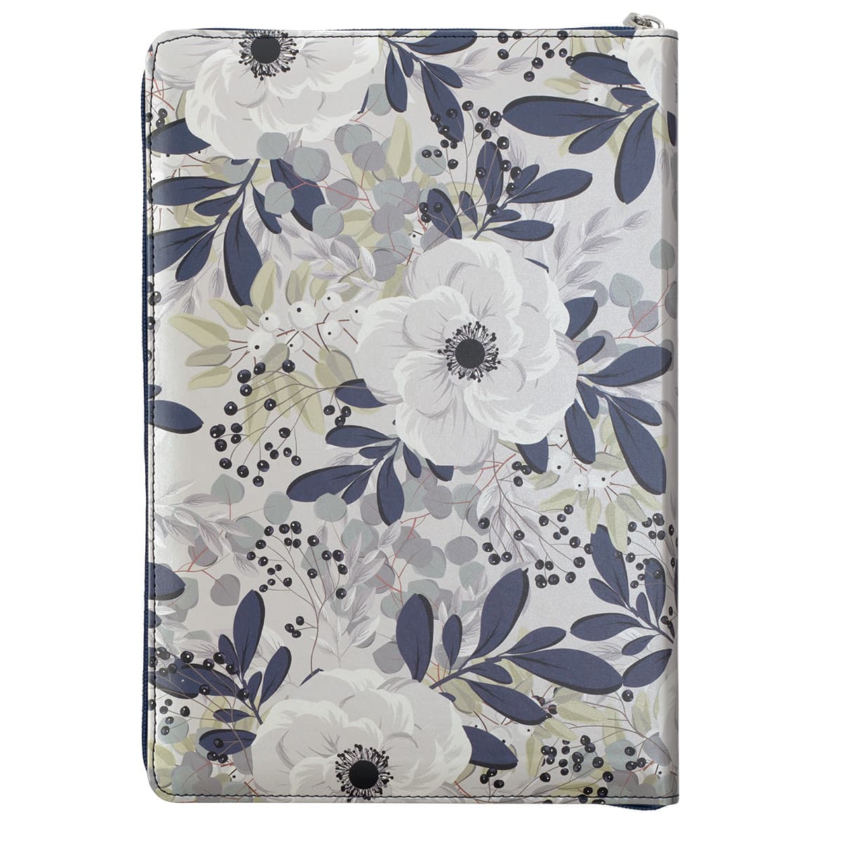 Blue Pearlized Floral Faux Leather Large Print Thinline K J V Bible with Zippered Closure and Thumb Index, picture 2