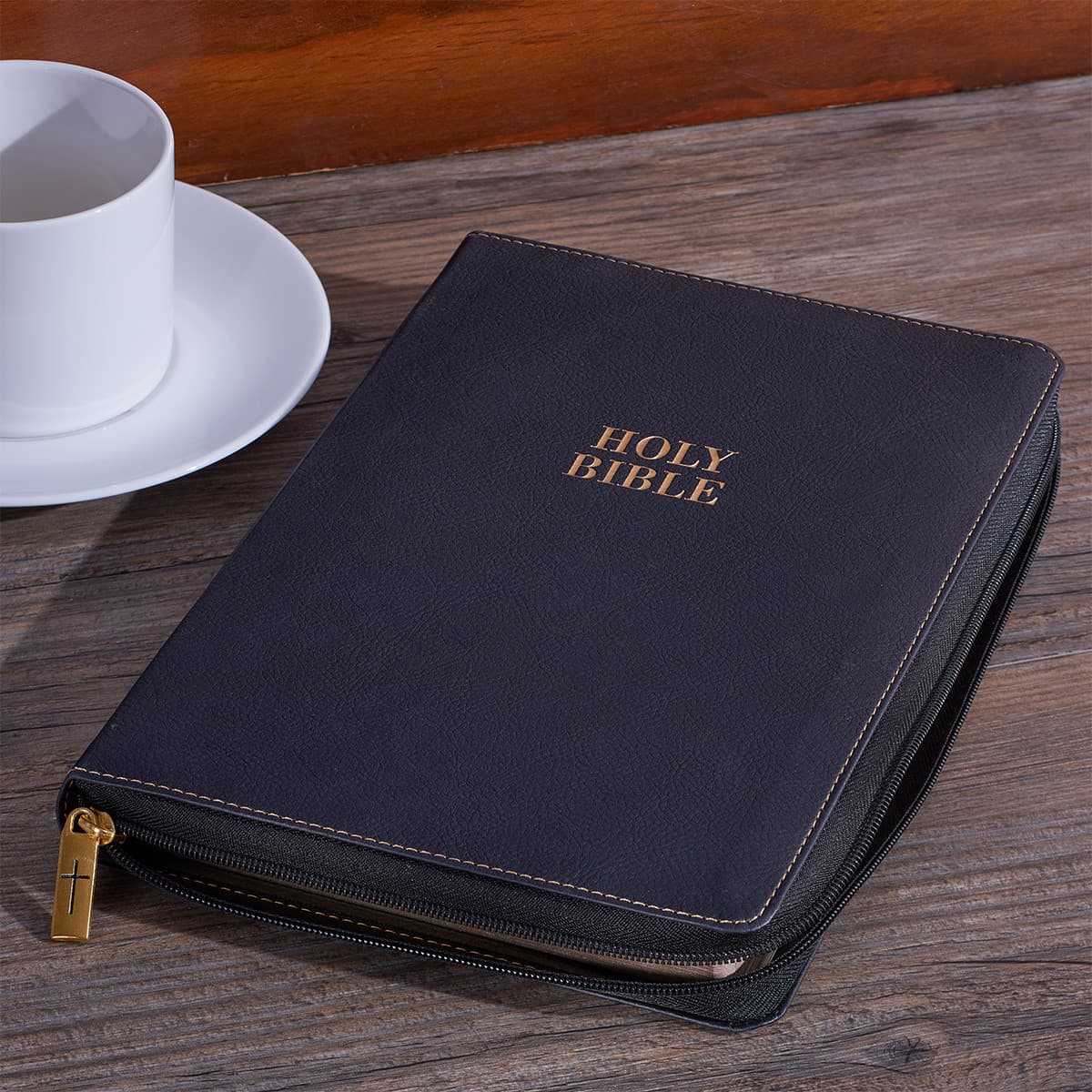 Black Faux Leather Large Print Thinline KJV Bible with Thumb Index and Zippered Closure, picture 11