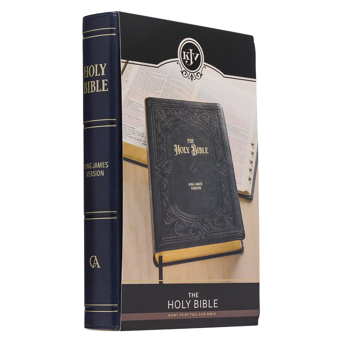 Midnight Blue Art Nouveau Framed Faux Leather Giant Print Full-size King James Version Bible with Thumb Index, picture 10
