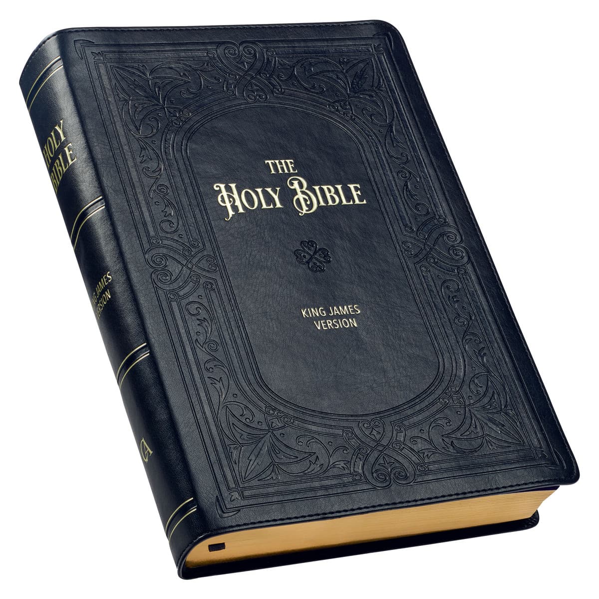 Midnight Blue Art Nouveau Framed Faux Leather Giant Print Full-size King James Version Bible with Thumb Index, picture 3