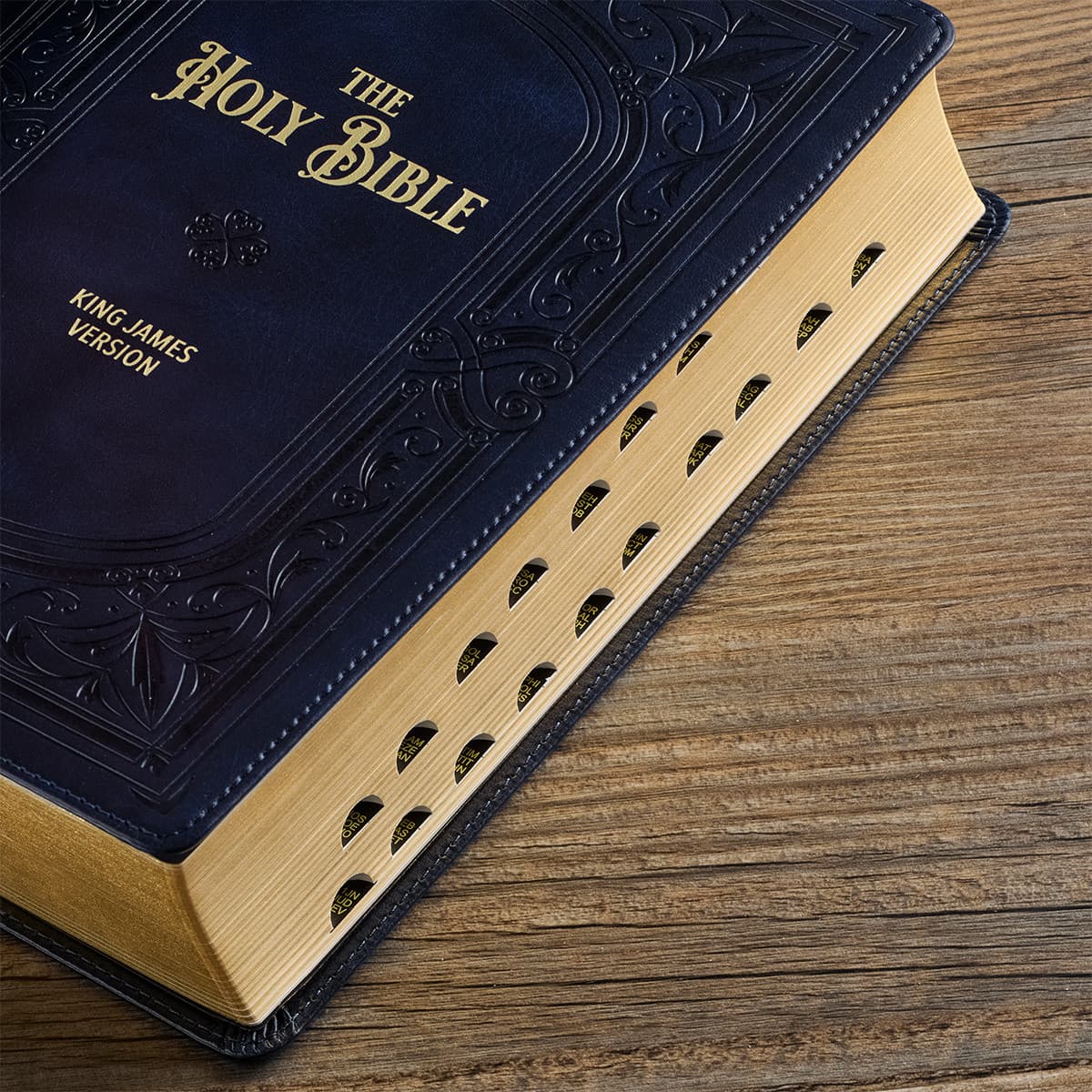 Midnight Blue Art Nouveau Framed Faux Leather Giant Print Full-size King James Version Bible with Thumb Index, picture 5