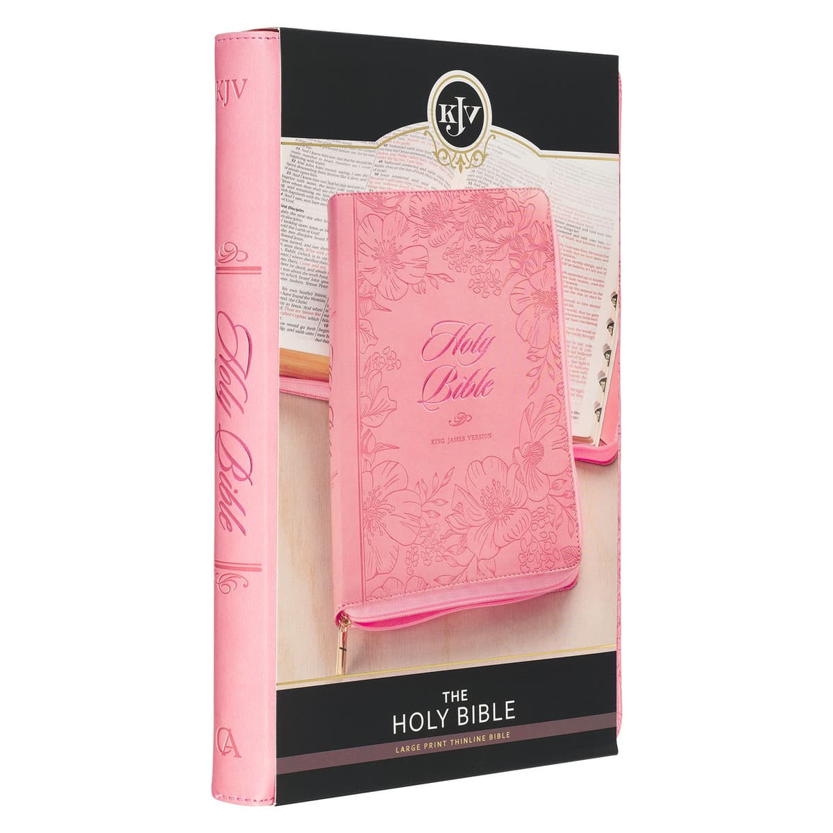 Sunrise Pink Faux Leather Large Print Thinline King James Version Bible with Zippered Closure and Thumb Index, picture 9