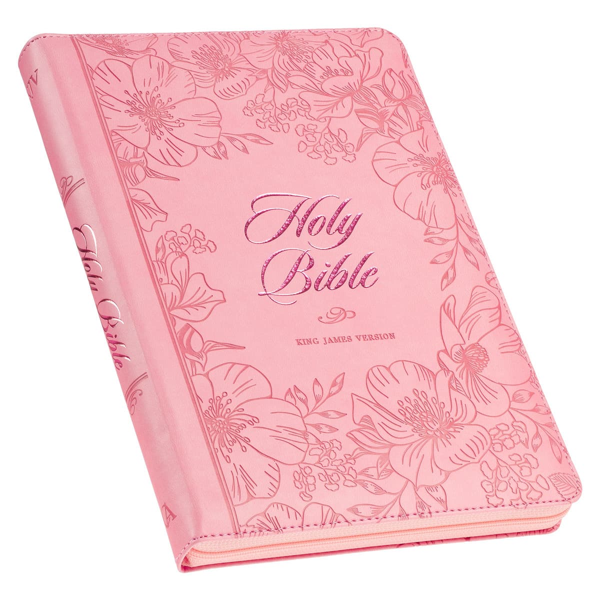 Sunrise Pink Faux Leather Large Print Thinline King James Version Bible with Zippered Closure and Thumb Index, picture 3