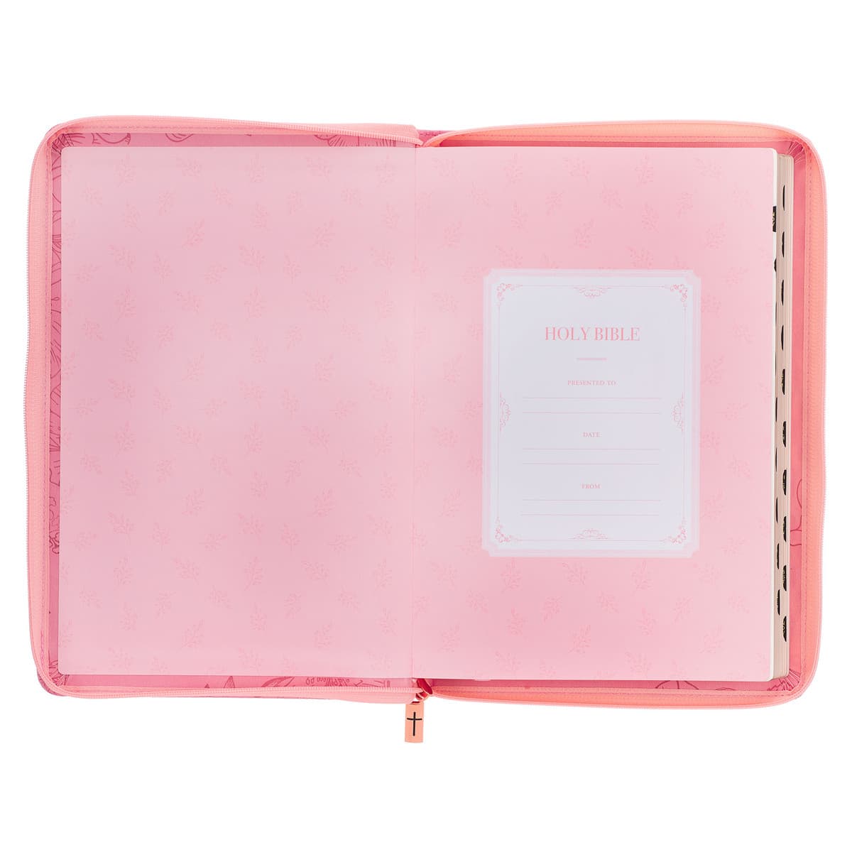 Sunrise Pink Faux Leather Large Print Thinline King James Version Bible with Zippered Closure and Thumb Index, picture 4
