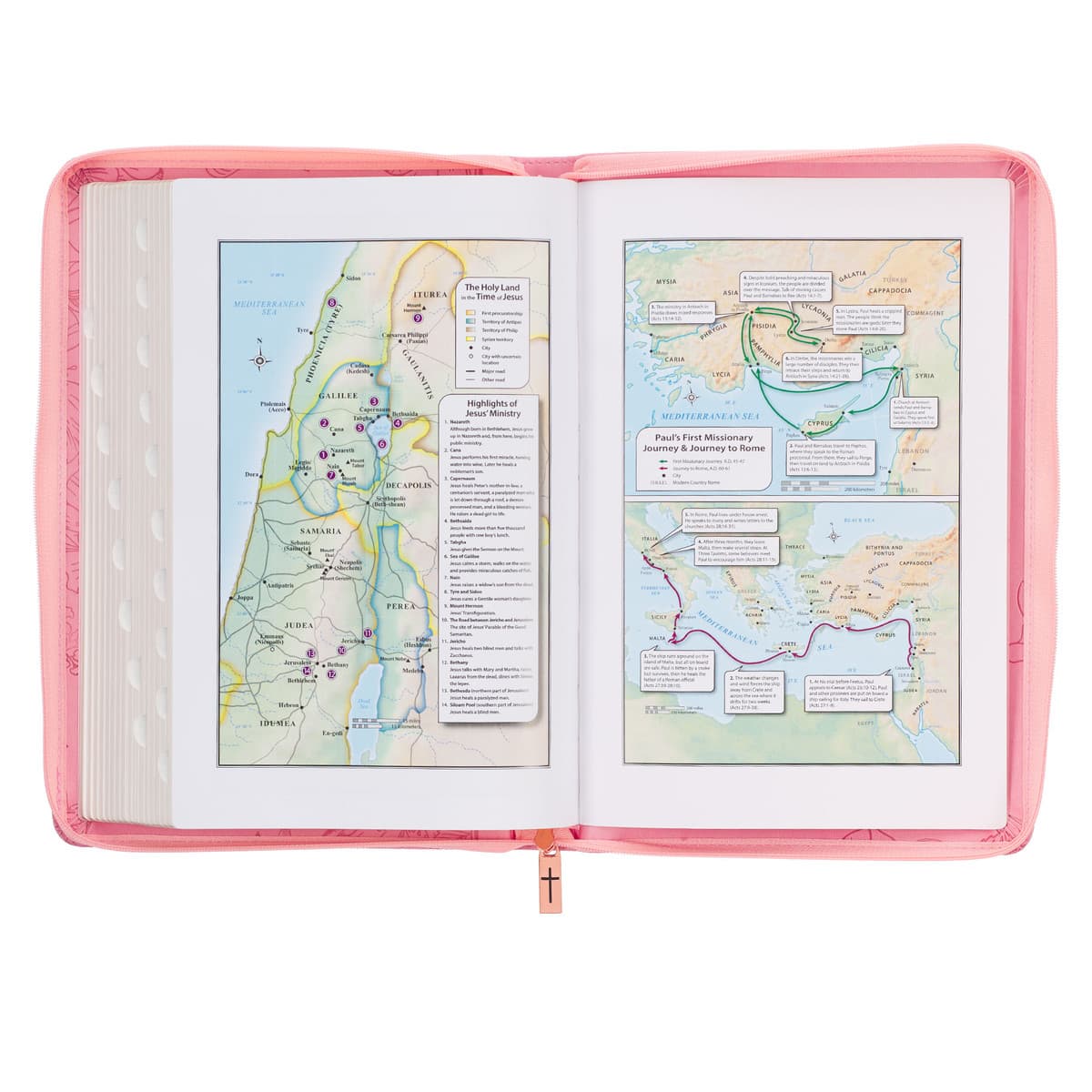 Sunrise Pink Faux Leather Large Print Thinline King James Version Bible with Zippered Closure and Thumb Index, picture 5