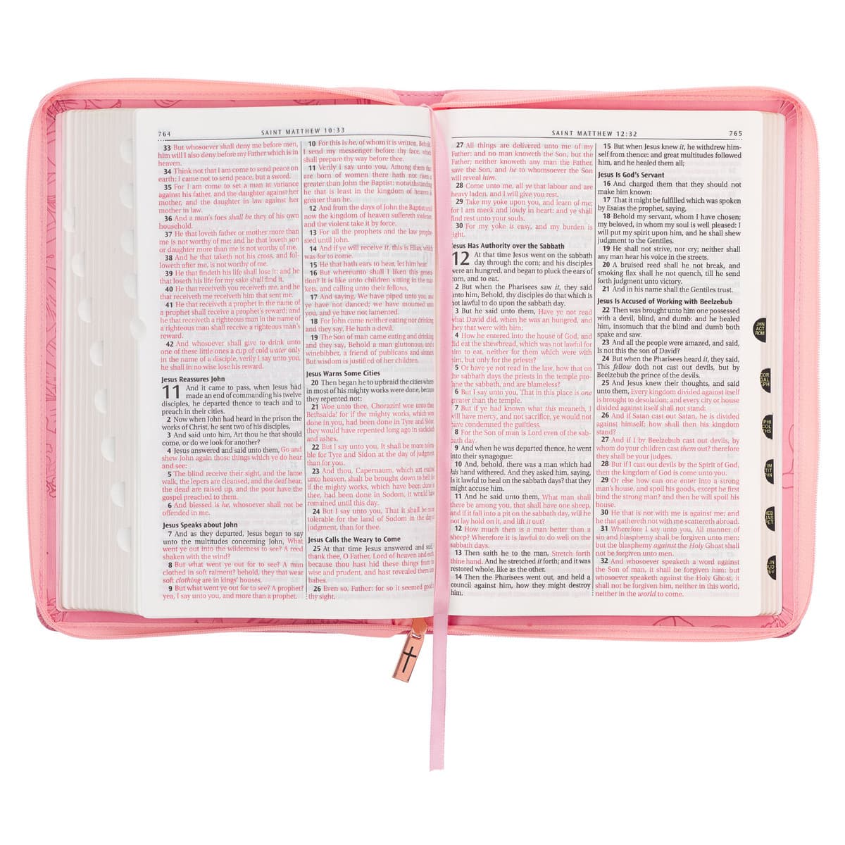Sunrise Pink Faux Leather Large Print Thinline King James Version Bible with Zippered Closure and Thumb Index, picture 6