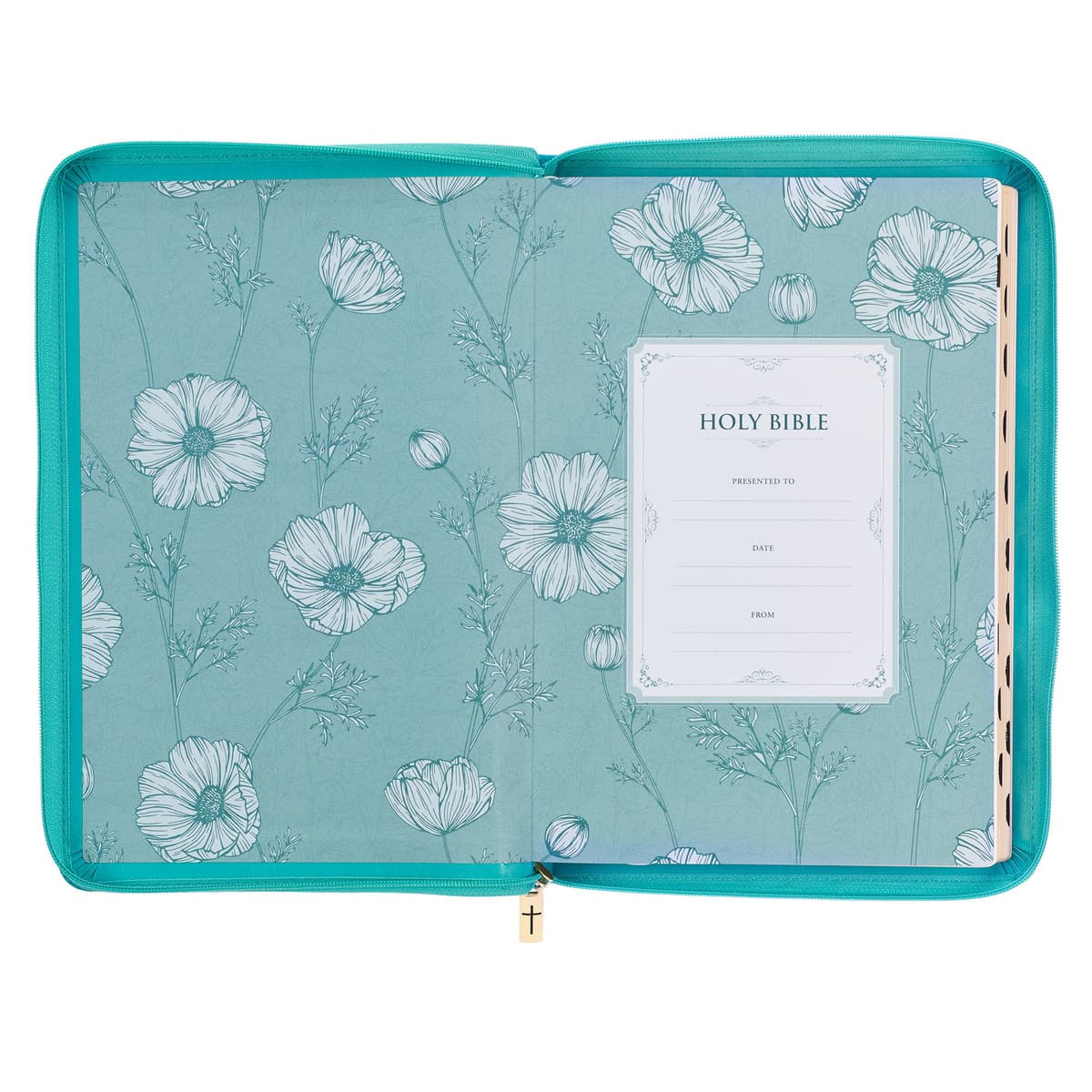Vibrant Teal Faux Leather Large Print Thinline King James Version Bible with Zippered Closure and Thumb Index, picture 4