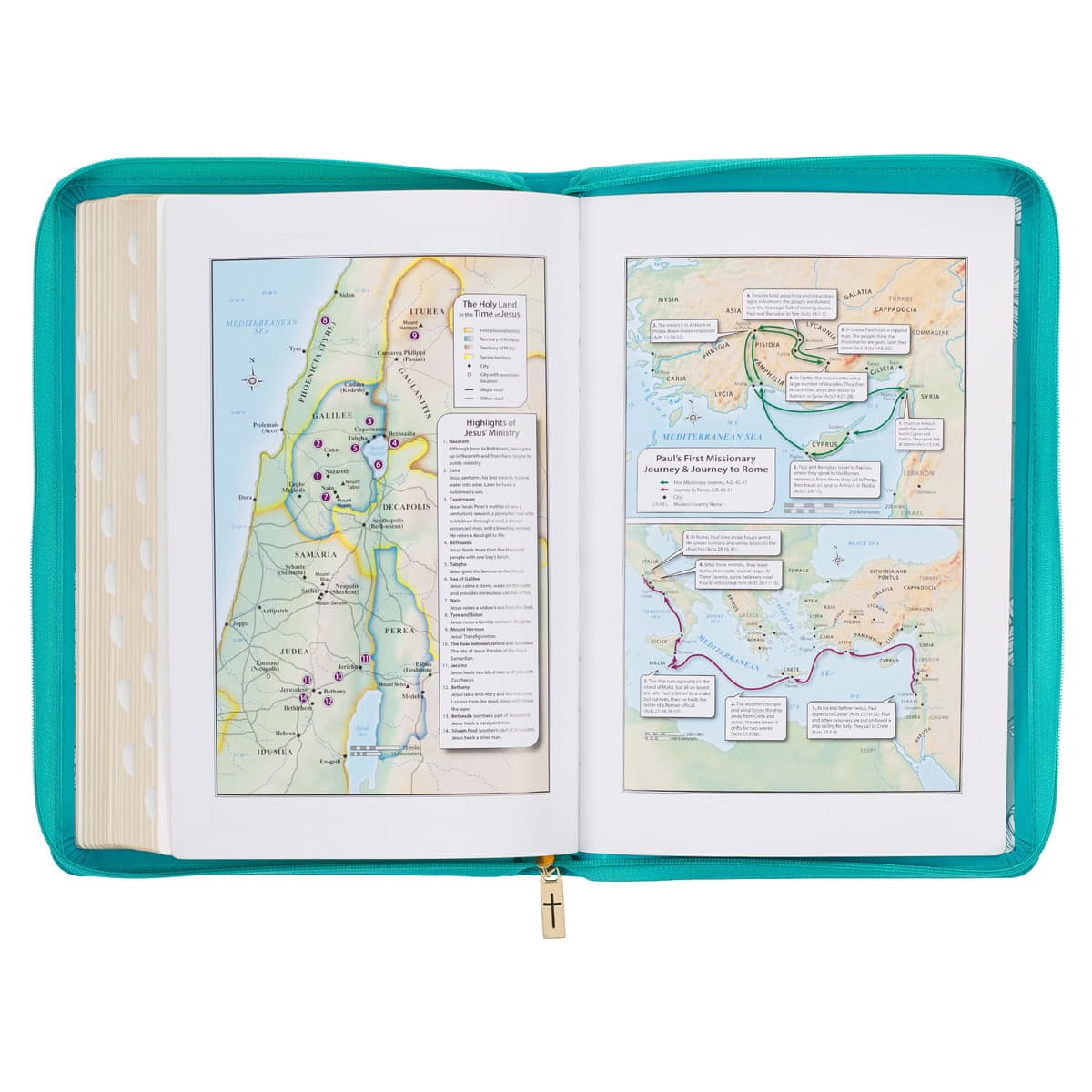 Vibrant Teal Faux Leather Large Print Thinline King James Version Bible with Zippered Closure and Thumb Index, picture 5