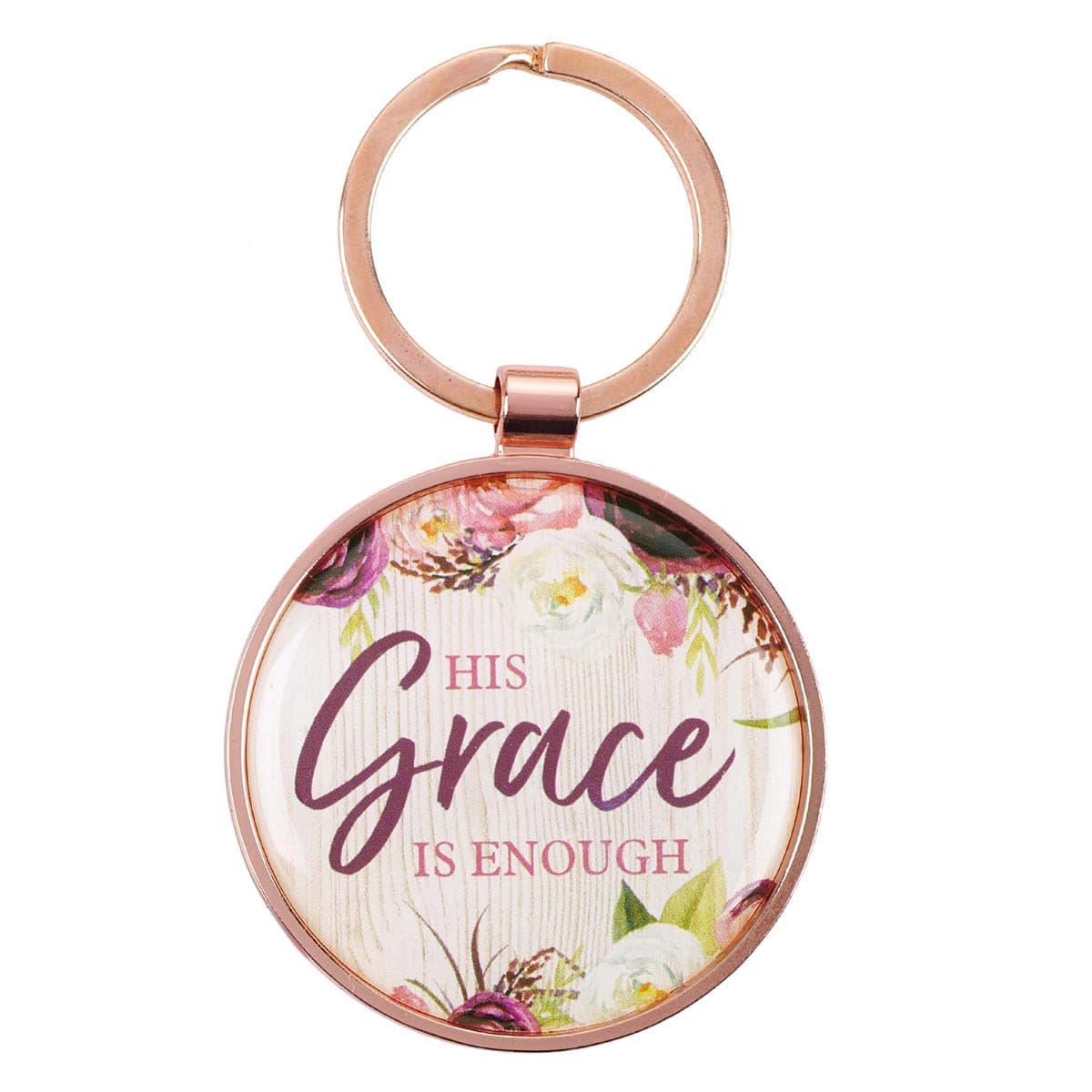 His Grace is Enough - 2 Corinthians 12:9 Pink Plum Key Ring in a Tin