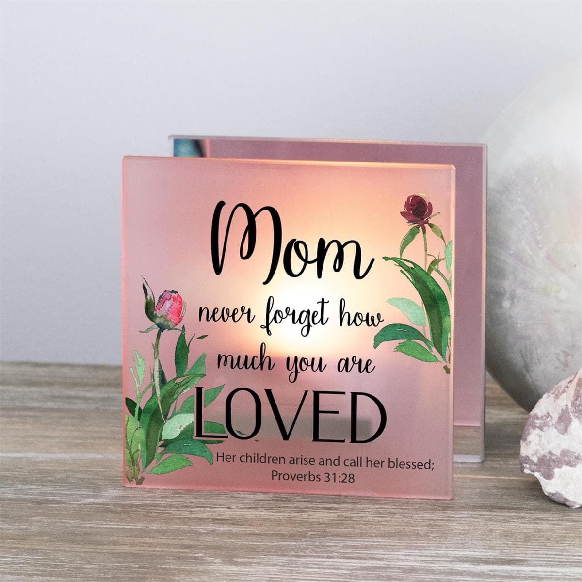 MOM, YOU ARE LOVED PROVERBS 31:28 TEALIGHT CANDLE HOLDER, picture 2