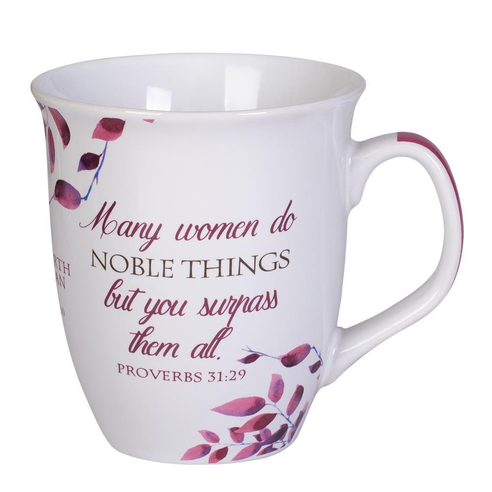 PROVERBS 31 WOMAN PINK WHITE LEAVES MUG