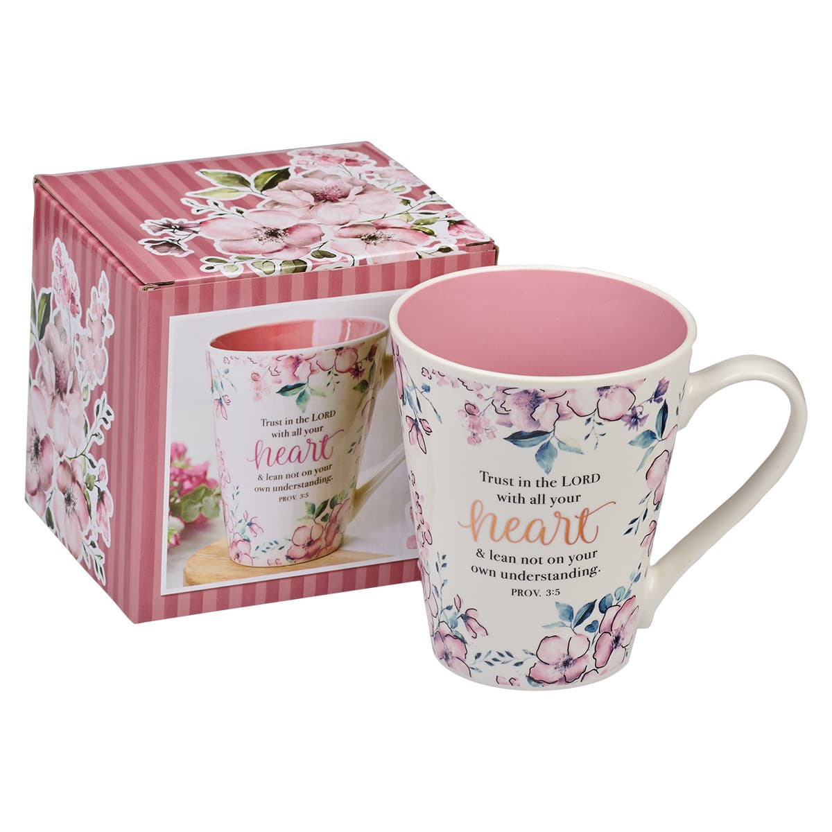 Trust in the Lord - Proverbs 3:5 Pink Floral Ceramic Coffee Mug, picture 3
