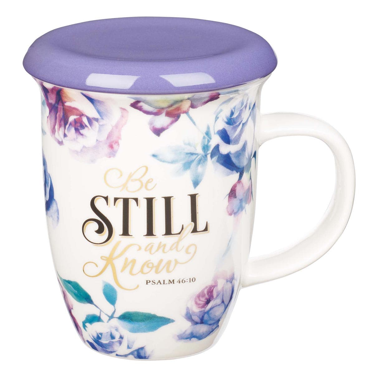 Be Still and Know - Psalm 46:10 Lidded Ceramic Mug in Purple