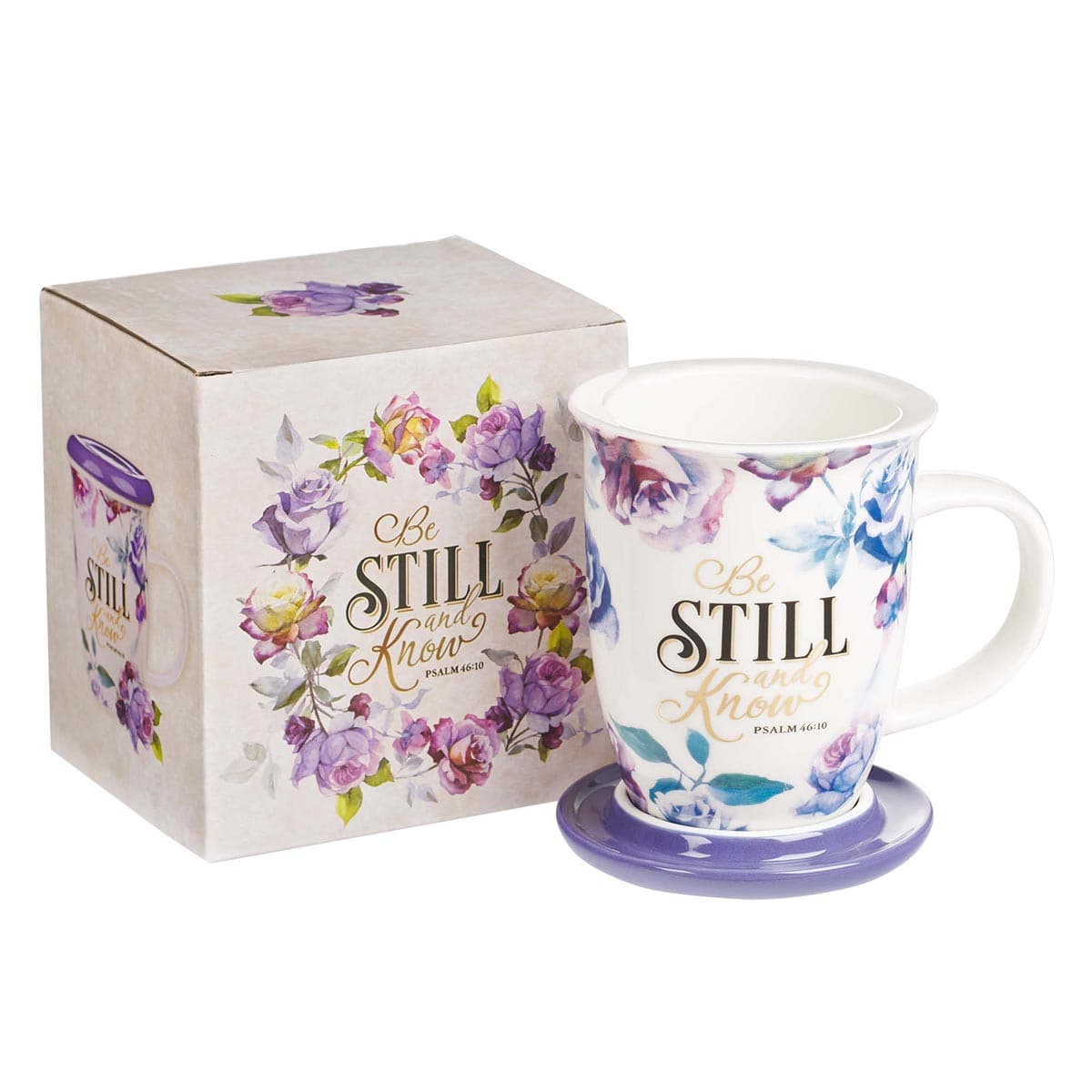 Be Still and Know - Psalm 46:10 Lidded Ceramic Mug in Purple, picture 3