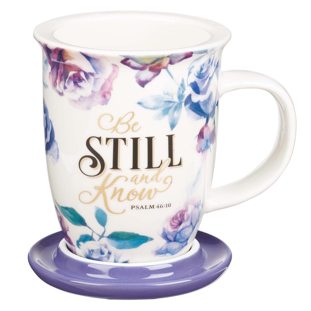 Be Still and Know - Psalm 46:10 Lidded Ceramic Mug in Purple, picture 4