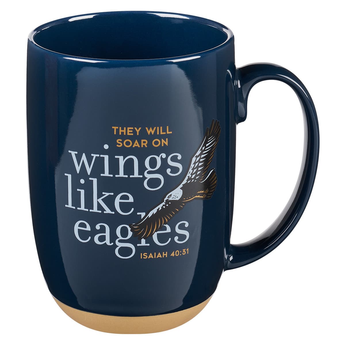 Wings Like Eagles - Isaiah 40:31 Navy Blue Ceramic Coffee Mug with Exposed Clay Base