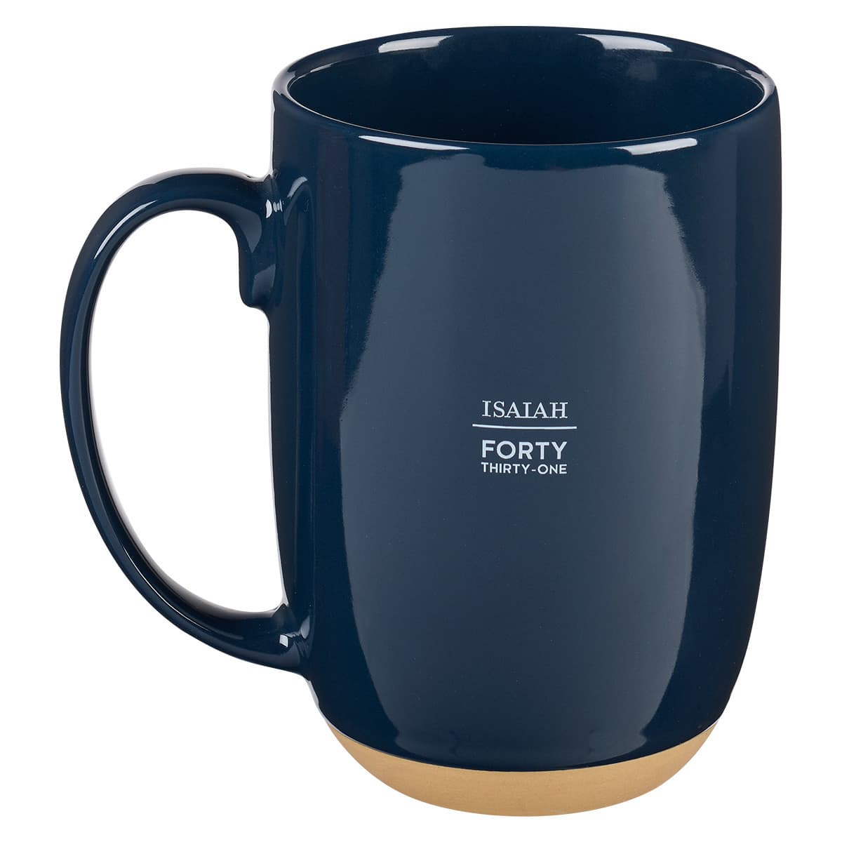 Wings Like Eagles - Isaiah 40:31 Navy Blue Ceramic Coffee Mug with Exposed Clay Base, picture 2