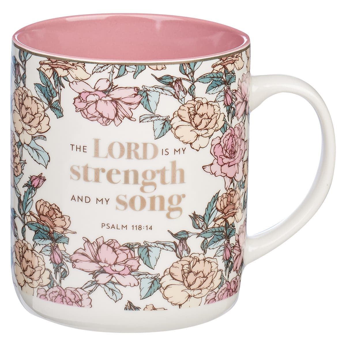 My Strength and My Song - Psalm 118:14 Pink Rose Ceramic Coffee Mug