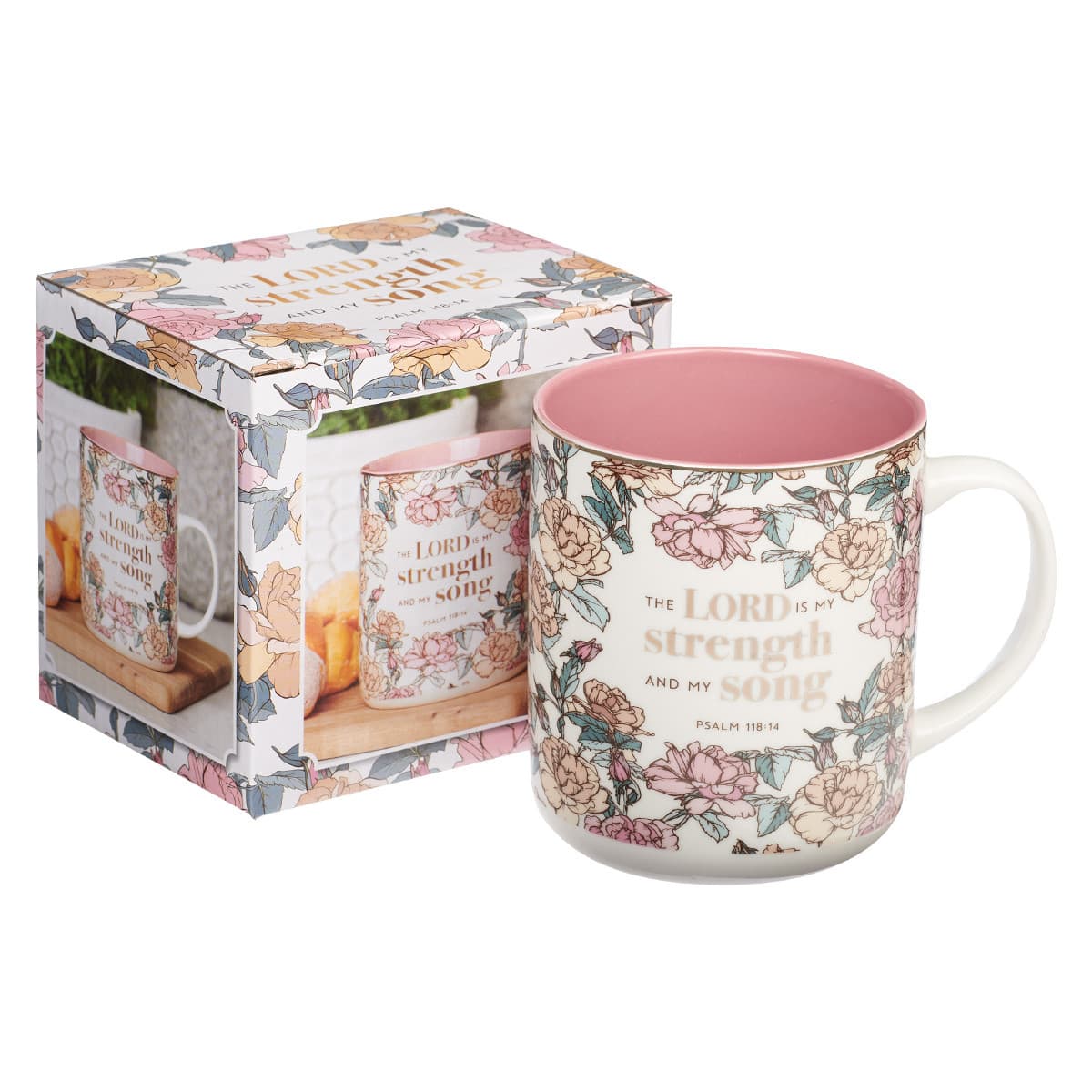 My Strength and My Song - Psalm 118:14 Pink Rose Ceramic Coffee Mug, picture 3