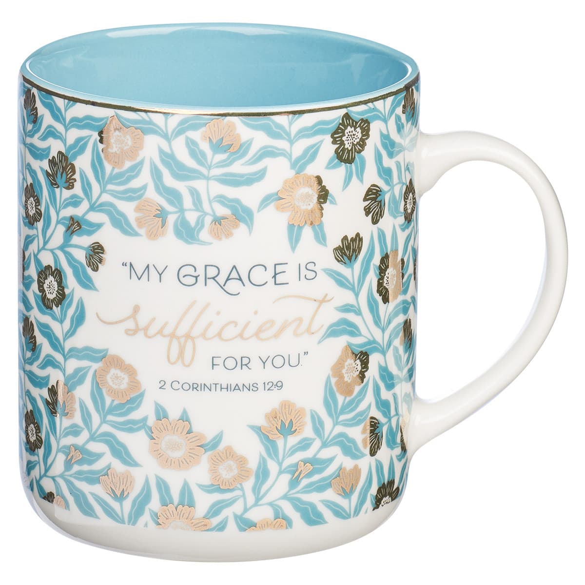 Sufficient Grace – 2 Corinthians 12:9 Teal Ceramic Coffee Mug