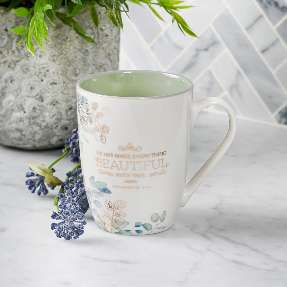 Beautiful in its Time - Ecclesiastes 3:11 Blue Floral Ceramic Mug, picture 4
