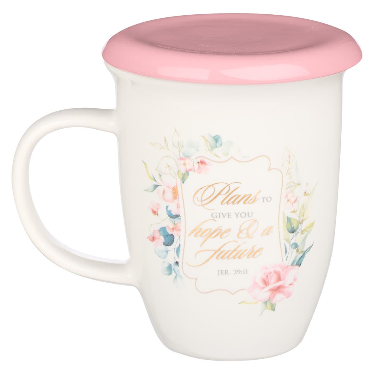 I Know the Plans - Jeremiah 29:11 Pink Lidded Ceramic Coffee Mug, picture 2