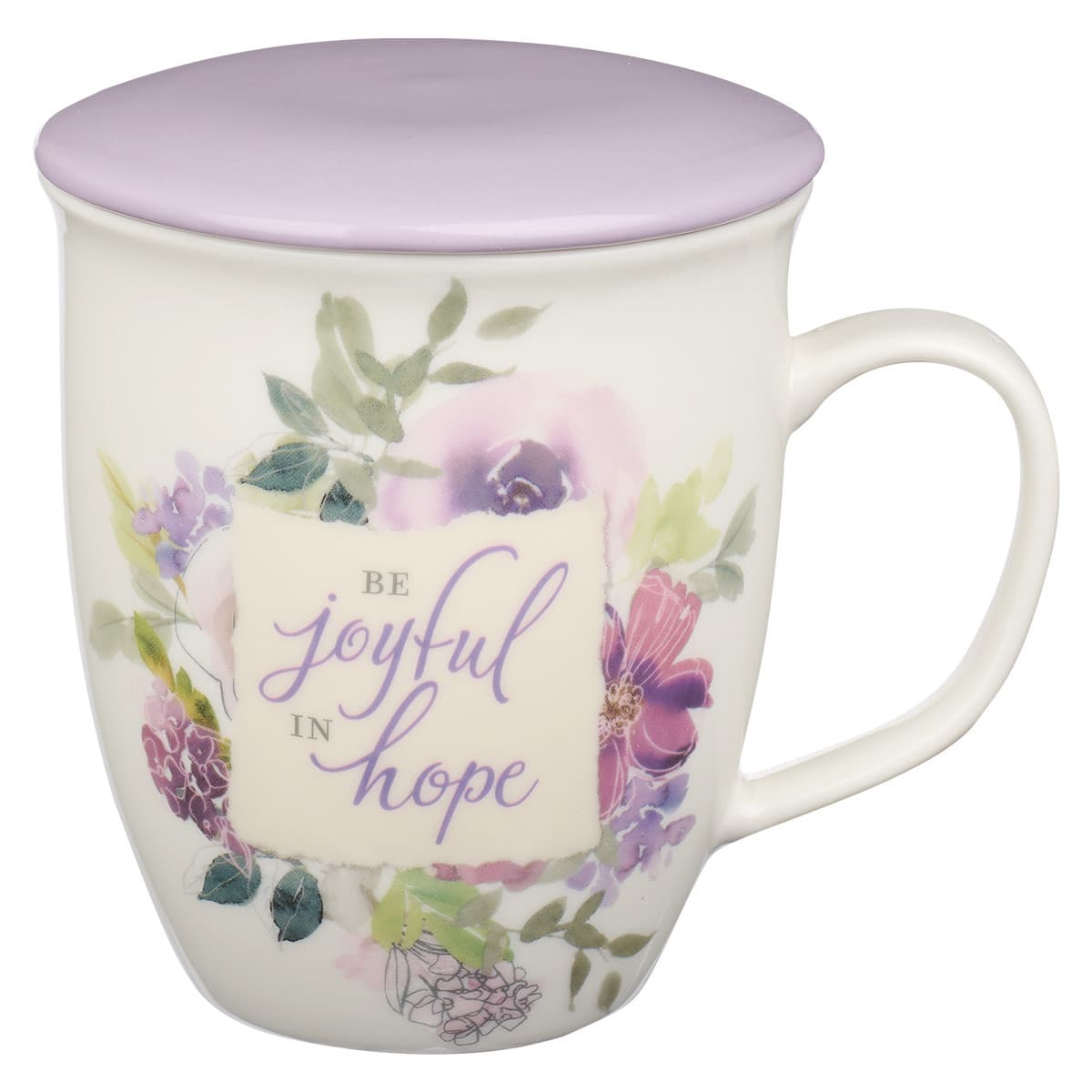 Be Joyful in Hope - Romans 12:12 Lilac Lidded Ceramic Coffee Mug