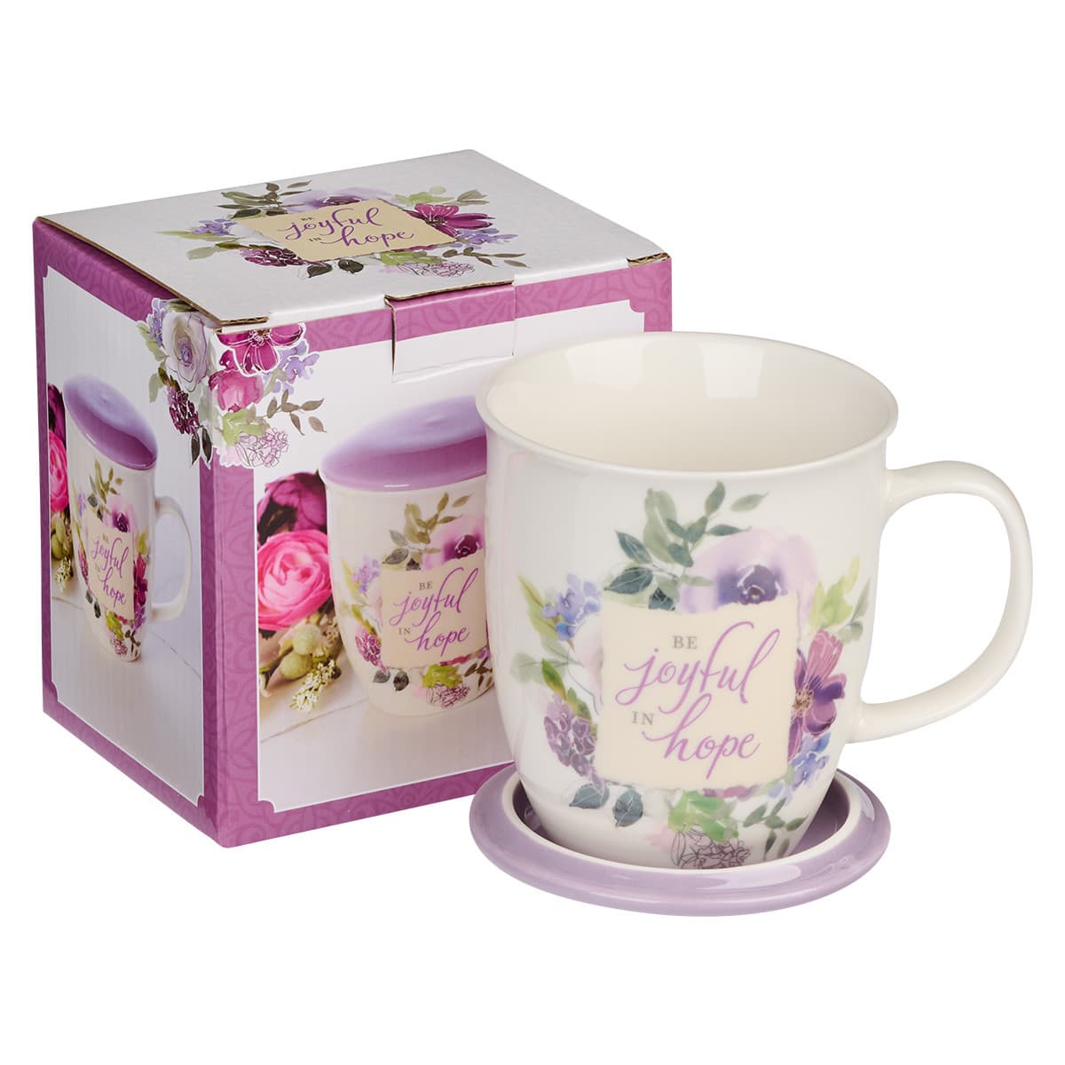 Be Joyful in Hope - Romans 12:12 Lilac Lidded Ceramic Coffee Mug, picture 3
