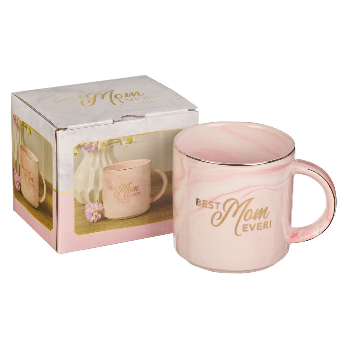 Best Mom Ever Pink Marbled Ceramic Coffee Mug, picture 3