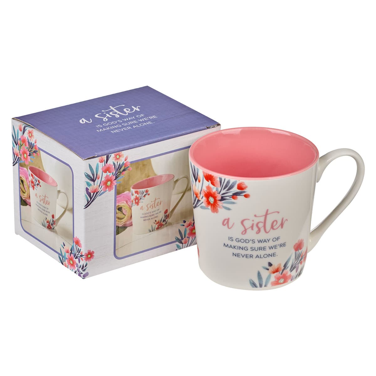 Sister - Proverbs 31:29 Pink Floral Ceramic Coffee Mug, picture 3