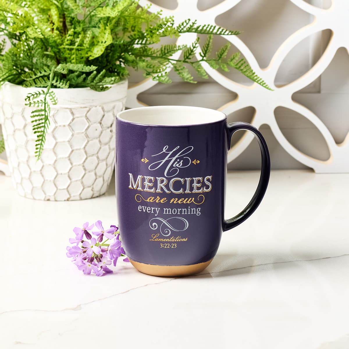 His Mercies are - Lamentations 3:22-23 New Purple Ceramic Coffee Mug with Exposed Clay Base, picture 4
