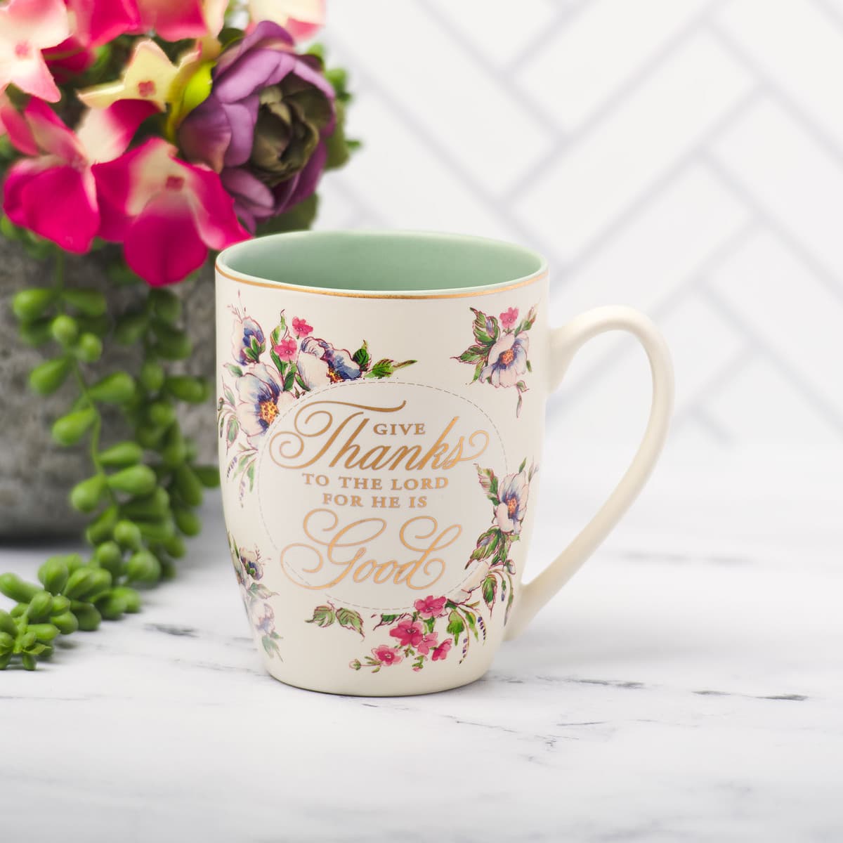 Give Thanks to the Lord - Psalm 107:1 White Ceramic Coffee Mug, picture 4