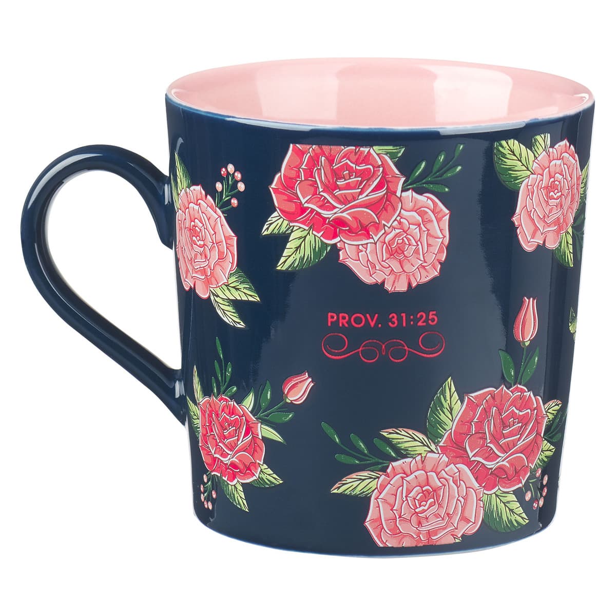 Strength and Dignity - Proverbs 31:25 Pink Roses Ceramic Coffee Mug, picture 2