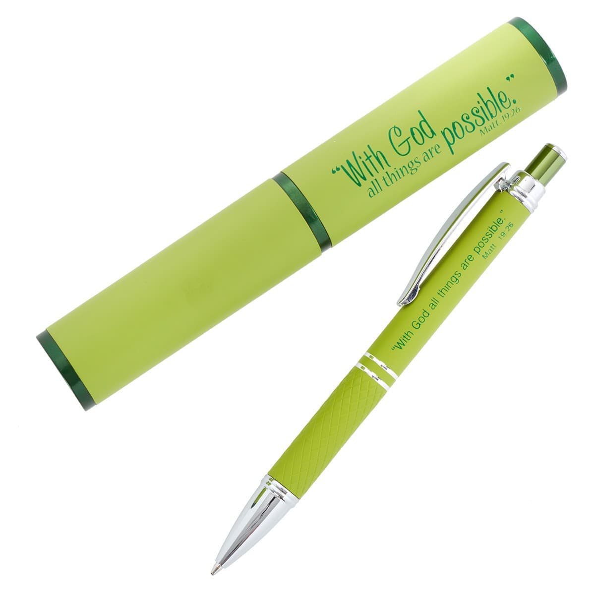 All Things are Possible - Matthew 19:26 Green Gift Pen and Case
