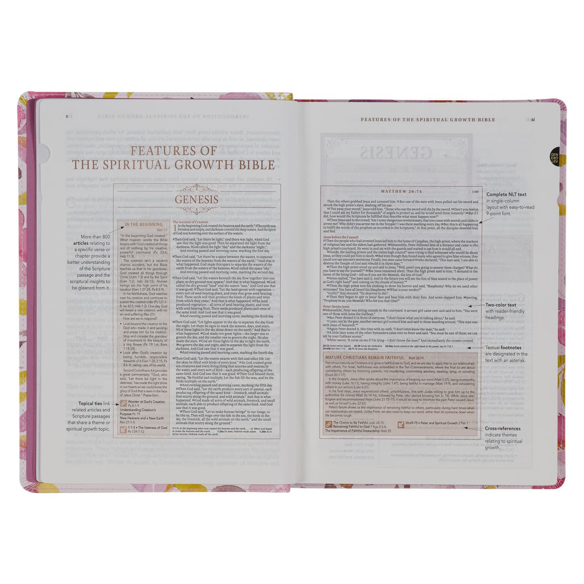 Pink Floral Faux Leather Spiritual Growth Bible, picture 5