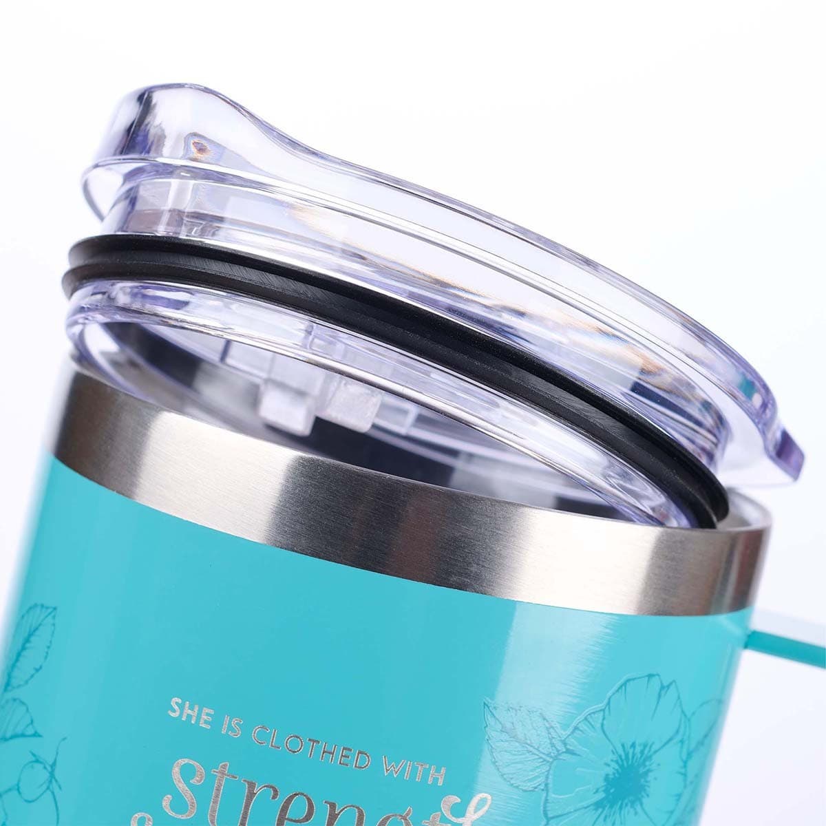 Strength & Dignity - Proverbs 31:25 Teal Camp-style Stainless Steel Mug, picture 4