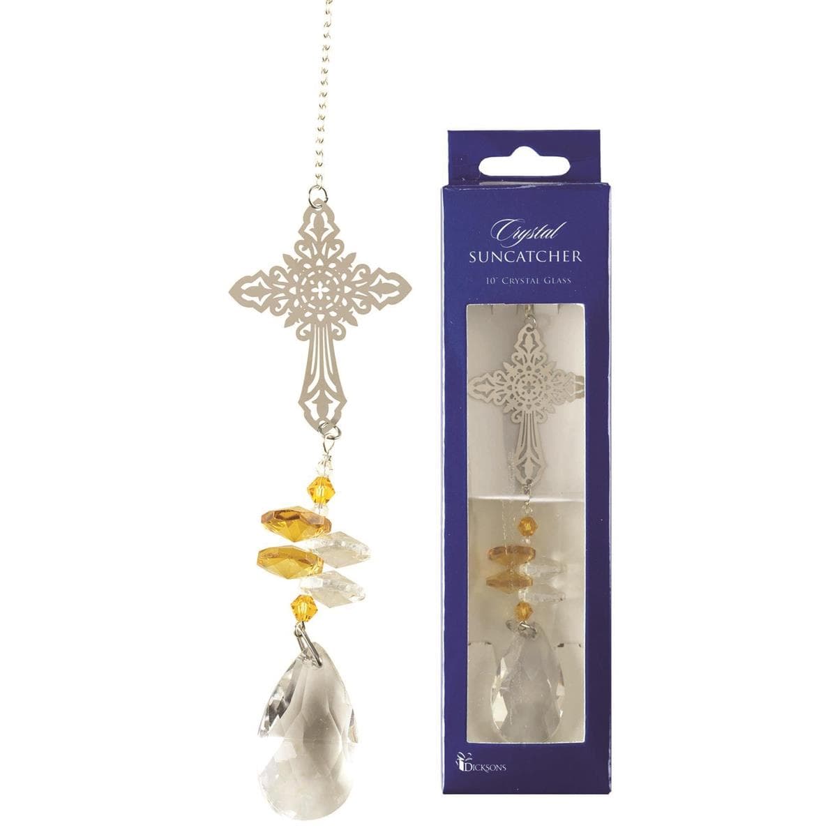 AMBER BEAD CRYSTAL 10"W/SUCTION SUN CATCHER