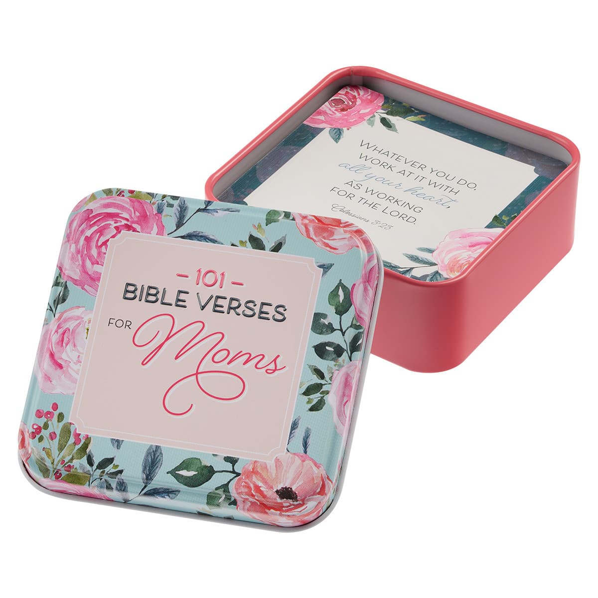 101 Bible Verses For Moms Coral Pink Scripture Cards in a Tin, picture 2