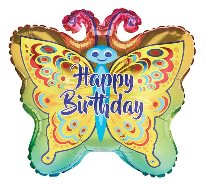 HAPPY BIRTHDAY BOLD BUTTERFLY 18"PKG HELIUM BALLOON