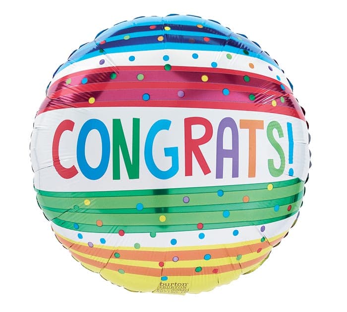 CONGRATS STRIPES 17" PKG BALLOON