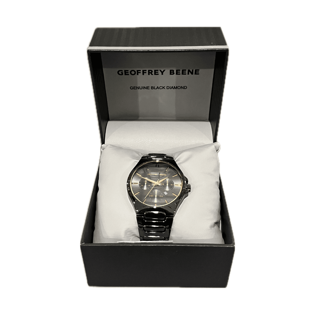 Geoffrey Beene Stainless Steel Band Genuine Black Diamond Watch