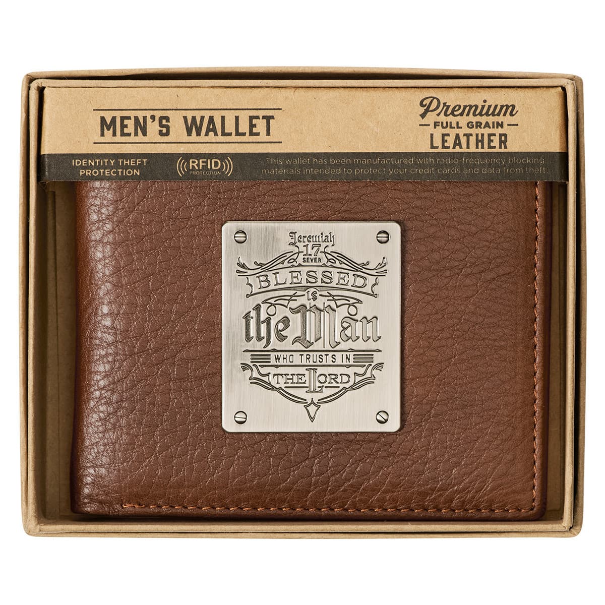 Blessed Is The Man - Jeremiah 17:7 Timber Spice Brown Genuine Leather Wallet, picture 4