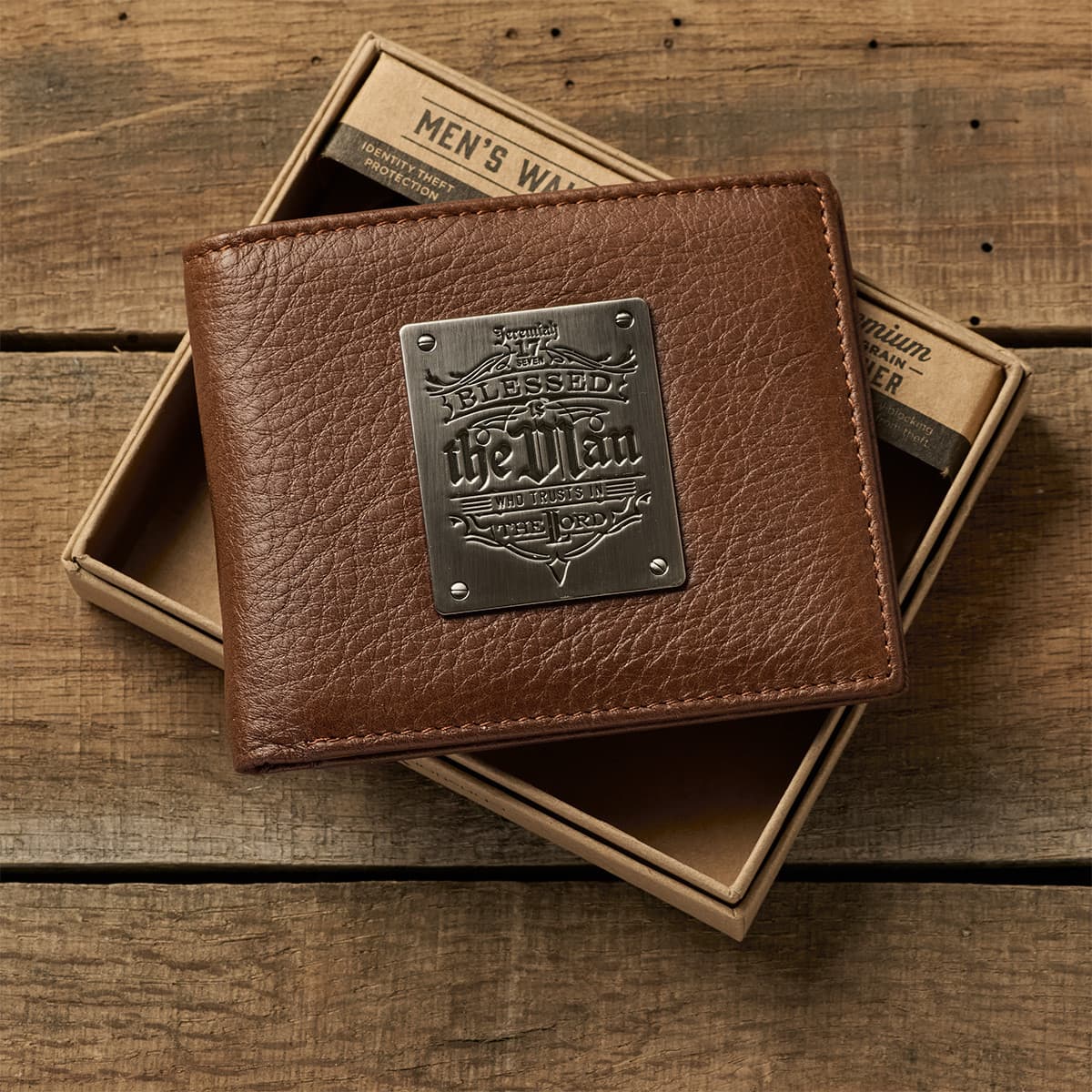 Blessed Is The Man - Jeremiah 17:7 Timber Spice Brown Genuine Leather Wallet, picture 5