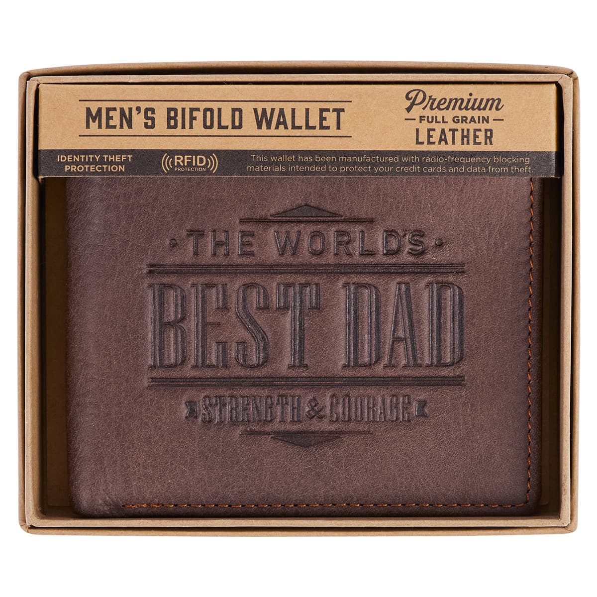 The World's Best Dad - Joshua 1:9 Brown Genuine Leather Wallet, picture 5