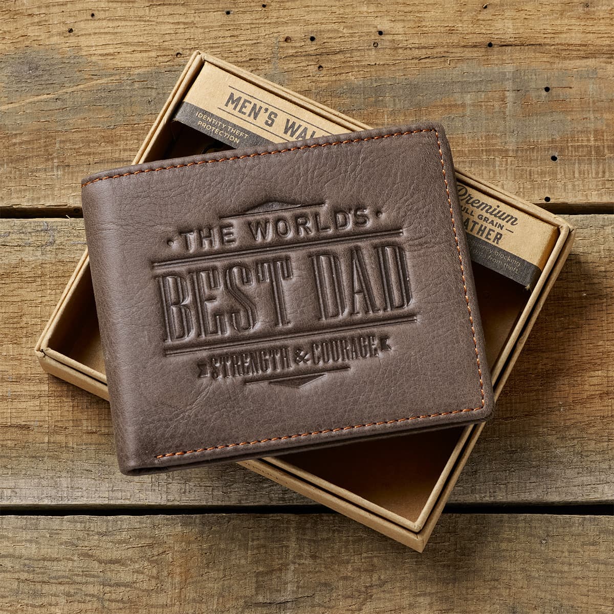 The World's Best Dad - Joshua 1:9 Brown Genuine Leather Wallet, picture 6
