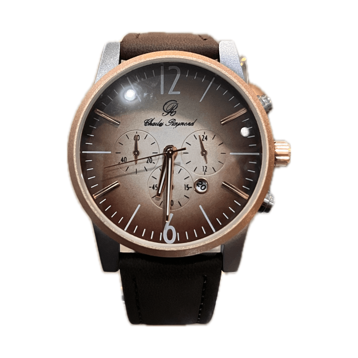 Charles Raymond Genuine Brown Leather Watch With Date
