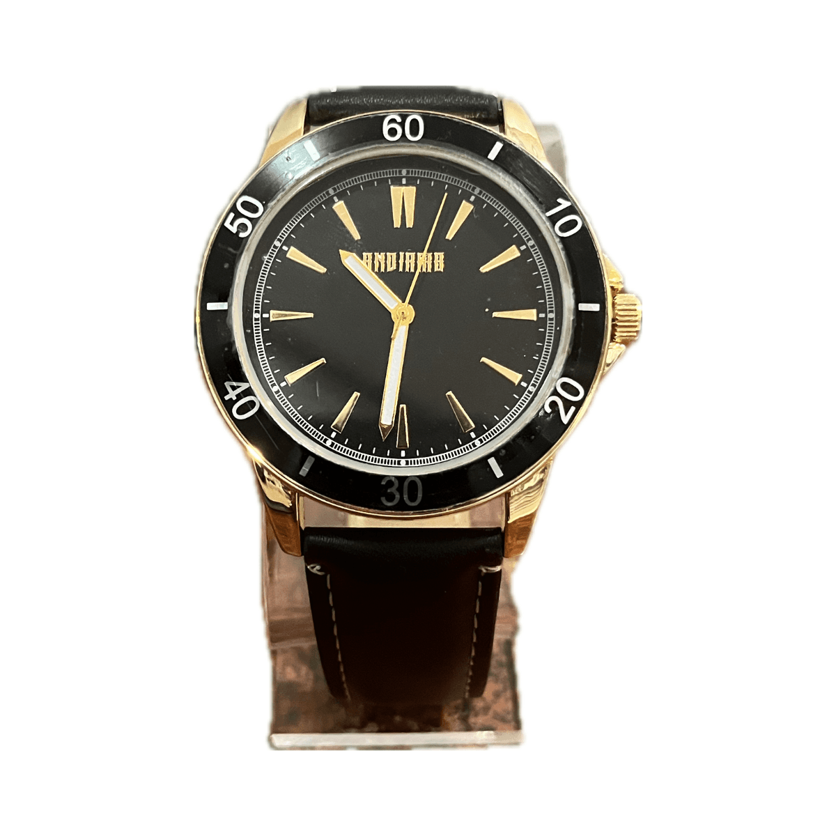 ANDIAMO Men's Black Leather Strap Watch