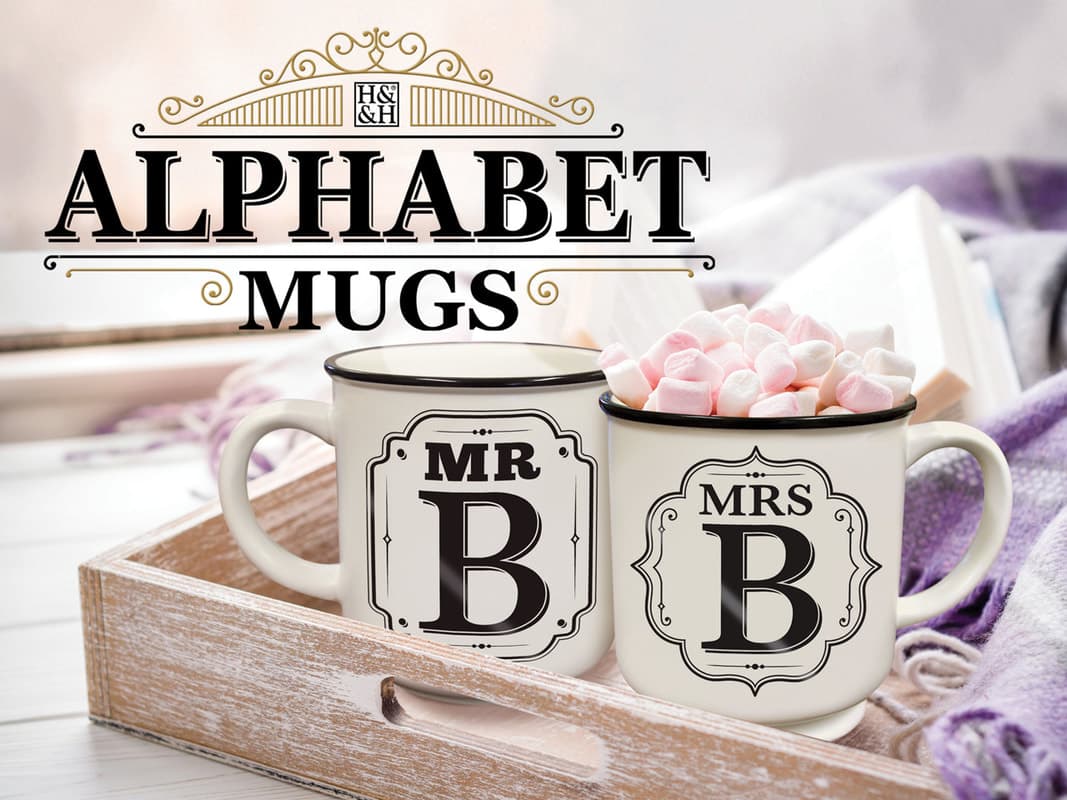 Alphabet Mugs (Miss, Mrs, and Mr)